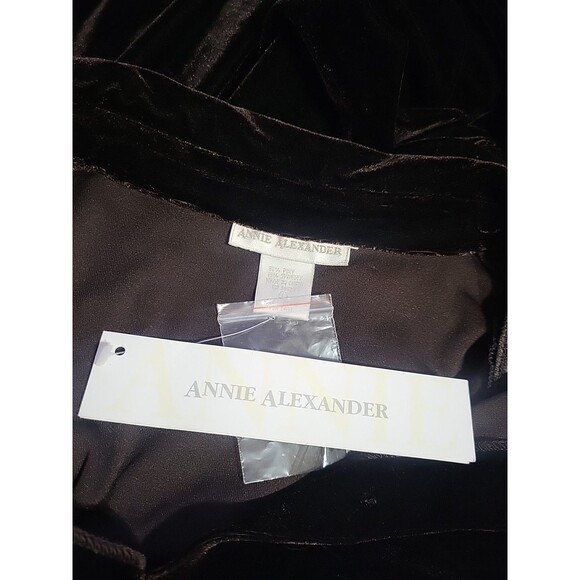 Annie Alexander Brown Velvet Button Up Shirt Dress L Stretchy Fall Thanksgiving - Picture 4 of 5